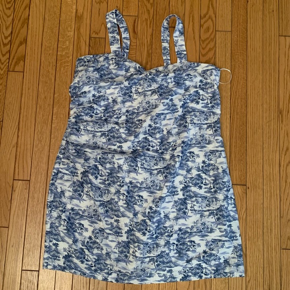 Abercrombie & Fitch mini dress women's White and Blue XXL T  Linen/Cotton Costal - Picture 1 of 16